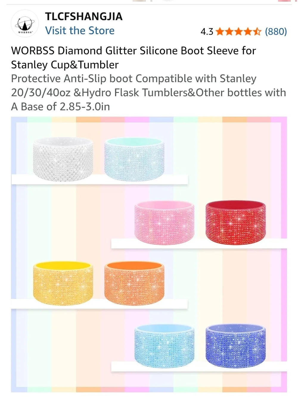 Pink Diamond Glitter Silicone Boot Sleeve for Stanleys/Tumblers (2 Pk)